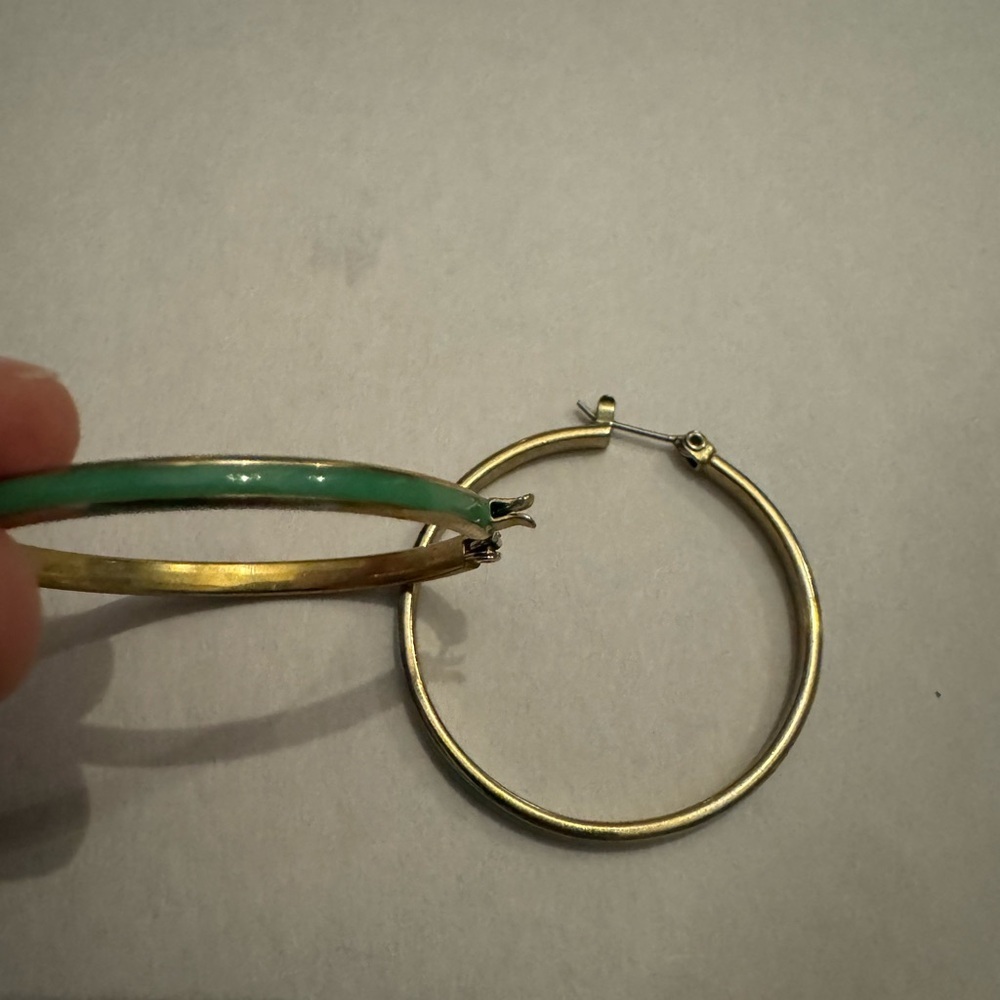Gold & Teal / Blue-Green Colored Hoop Earrings